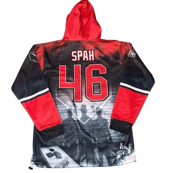 Beaserh Men’s Medium Tommy Boys Hoodie Graphic Red Black Streetwear 46 NWOT - Picture 3 of 6